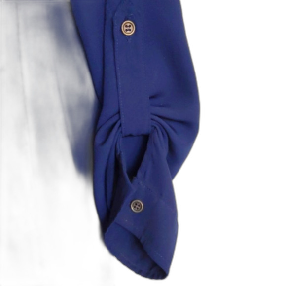 Women's LUSH Navy Blue Button Down Blouse 3/4 Rolled Sleeves XS from Nordstrom - Picture 2 of 7